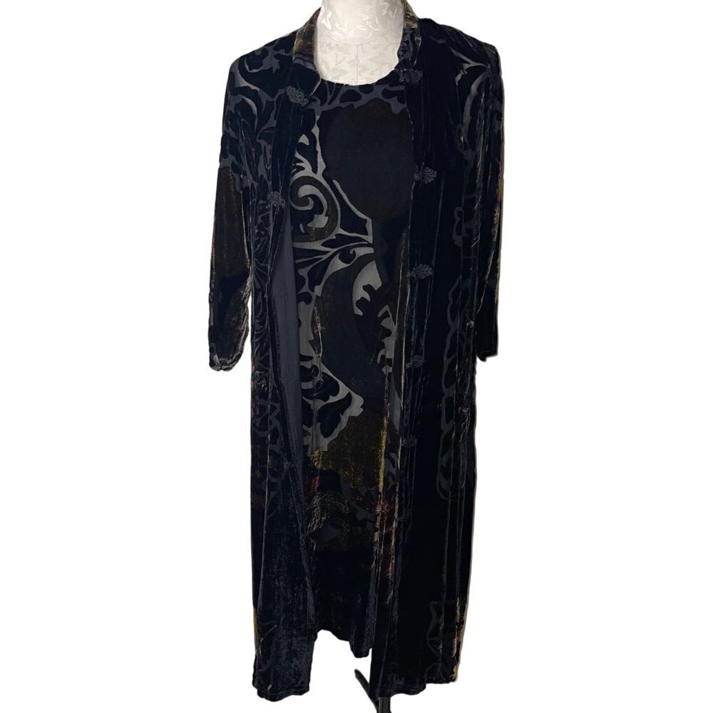 Ethos Vintage Womens Dress Jacket Set Size Small Black Burnout Velvet